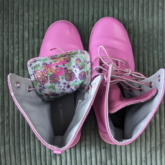 Pink Timberland Boots with Canvas top - Picture 2 of 5